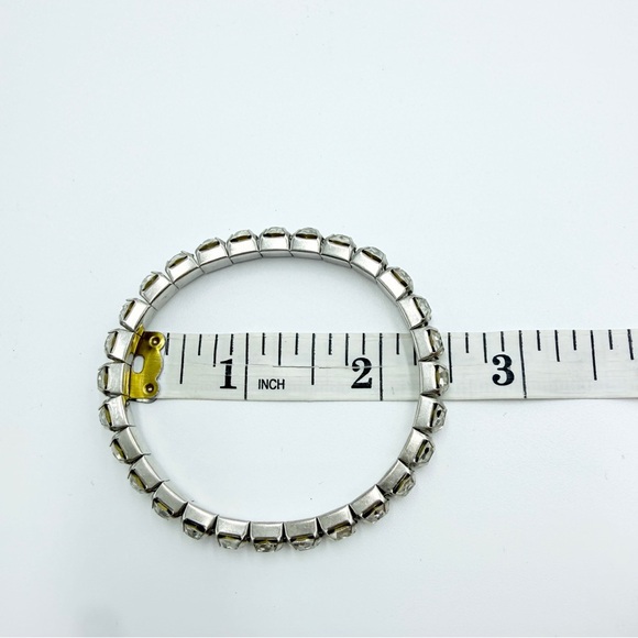 Silver Tone Rhinestone Tennis Stretch Bracelet Clear Crystal - Picture 7 of 7